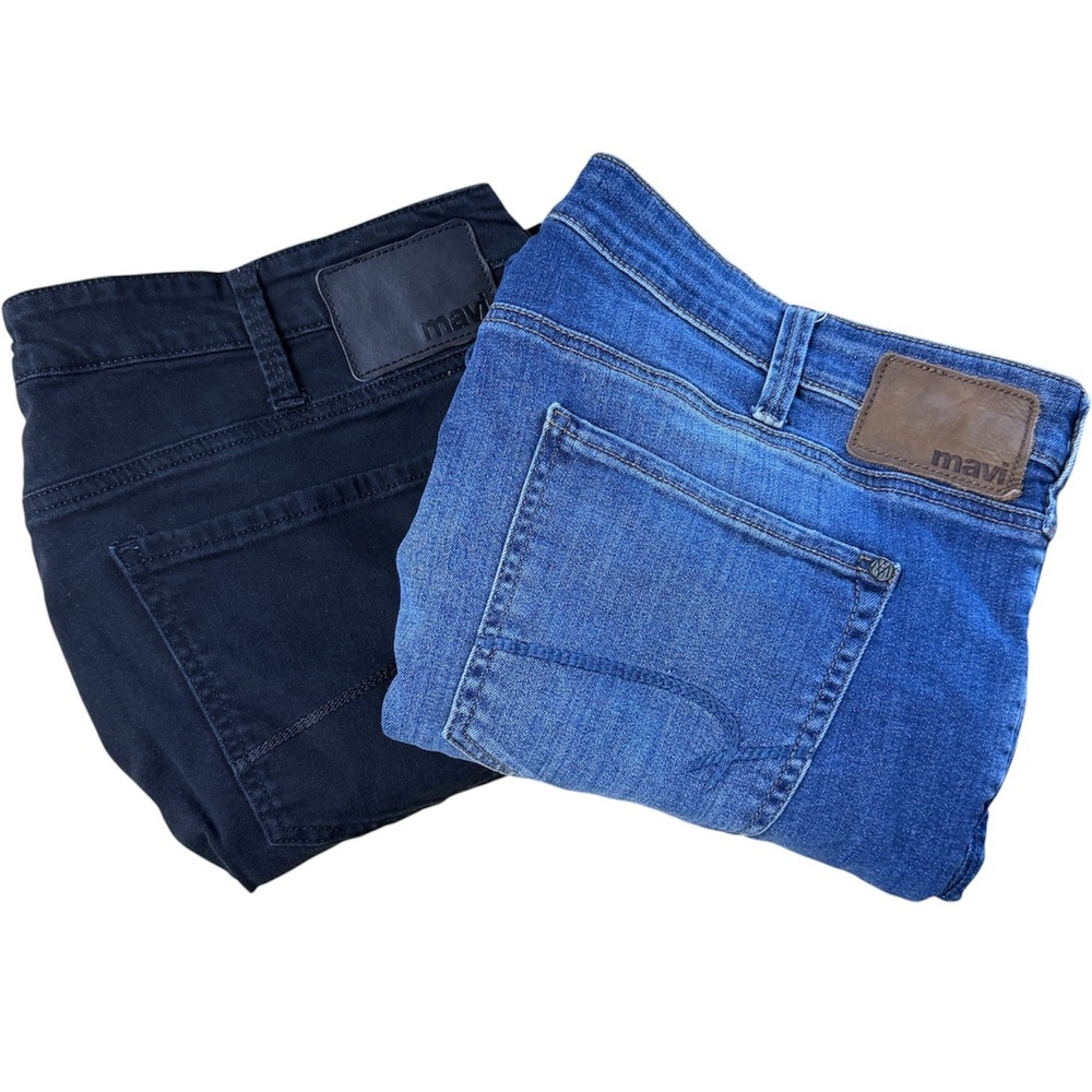 (Lot of 2) Mavi Zach Slim Straight Jeans Men Size 32x29 Black Blue Denim Pants